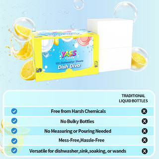 YassClean 120 Dishwasher Sheets , Fresh Lemon Scent， Powerful Plant-Based Cleaning Formula