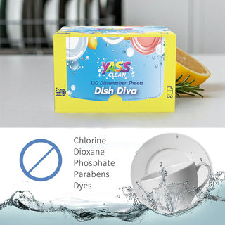 YassClean 120 Dishwasher Sheets , Fresh Lemon Scent， Powerful Plant-Based Cleaning Formula