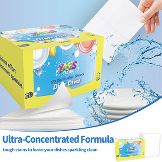 YassClean 120 Dishwasher Sheets , Fresh Lemon Scent， Powerful Plant-Based Cleaning Formula