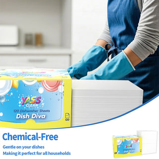 YassClean 120 Dishwasher Sheets , Fresh Lemon Scent， Powerful Plant-Based Cleaning Formula