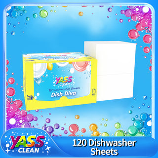 YassClean 120 Dishwasher Sheets , Fresh Lemon Scent， Powerful Plant-Based Cleaning Formula
