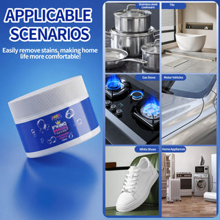 Cleaning paste uses: pans, bath, hob, glass, trainers and appliances