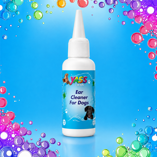 Yass Pets Ear Cleaner for Dogs 50ml on colourful bubble background